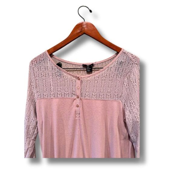 H&M Shirt Women Size M Blush Pink Lace Henley Long Sleeve Romantic Knit Pullover - Picture 4 of 8
